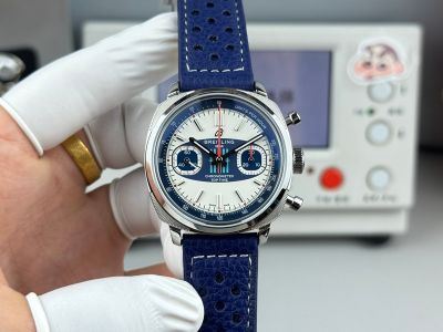 BLS Factory Breitling Top Time 38mm 7750 Movement Cowhide Leather Strap White Face Blue Chaper Ring Watch